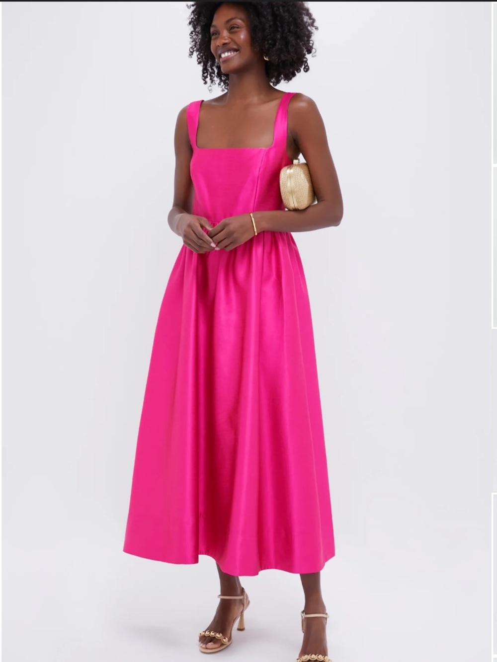 New! Tuckernuck Square-Neck Hot Pink Midi Dress